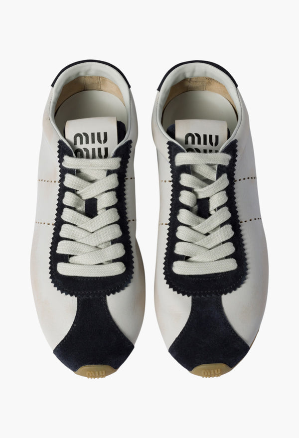 White/Blue - Plume Nappa Leather And Suede Sneakers