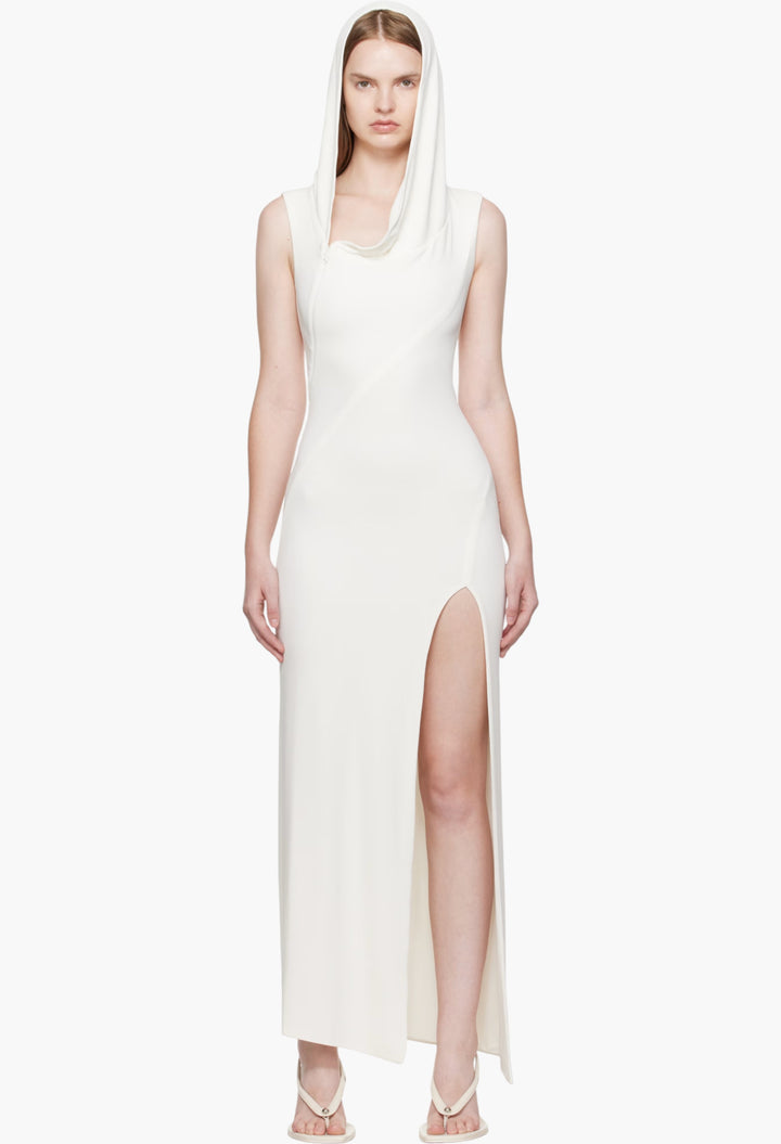 White Hooded Sleeveless Maxi Dress - GLAM MODA
