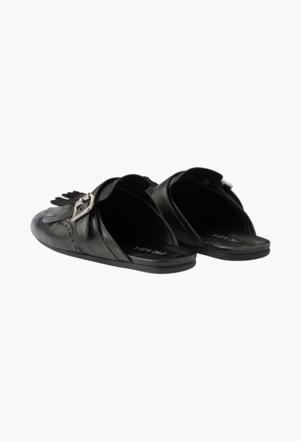 Black - Shuffle Fringed Leather Mules