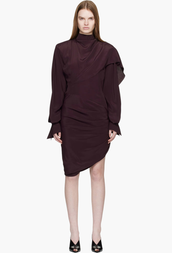 Burgundy Draped Scarf Minidress - GLAM MODA