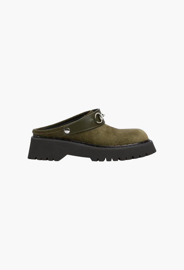 Dark Green Suede - Women's Mule With Horsebit