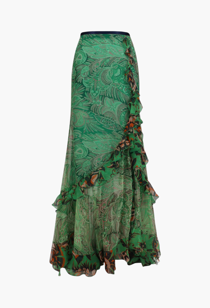 Long Silk Crepon Skirt With Ruffles - GLAM MODA