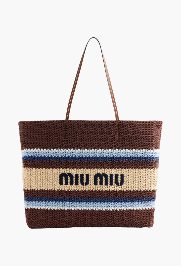 Striped Embroidered-Logo Woven Tote Bag - GLAM MODA