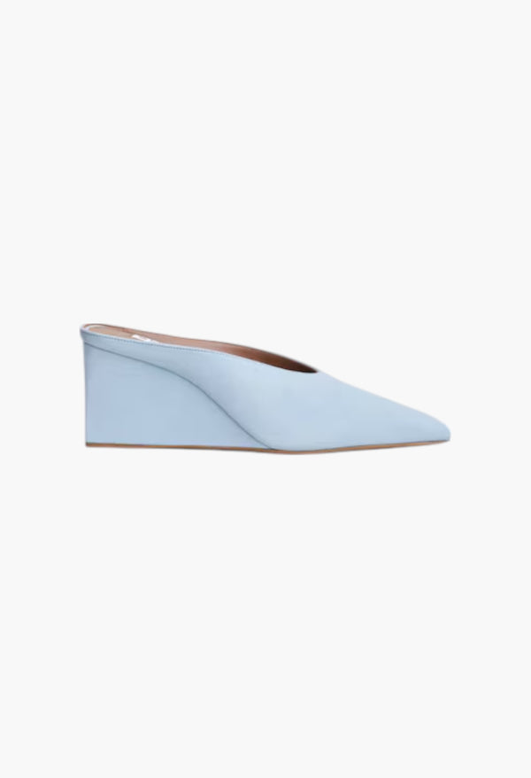Light Blue - Cube Wedge Mules In Suede Goatskin