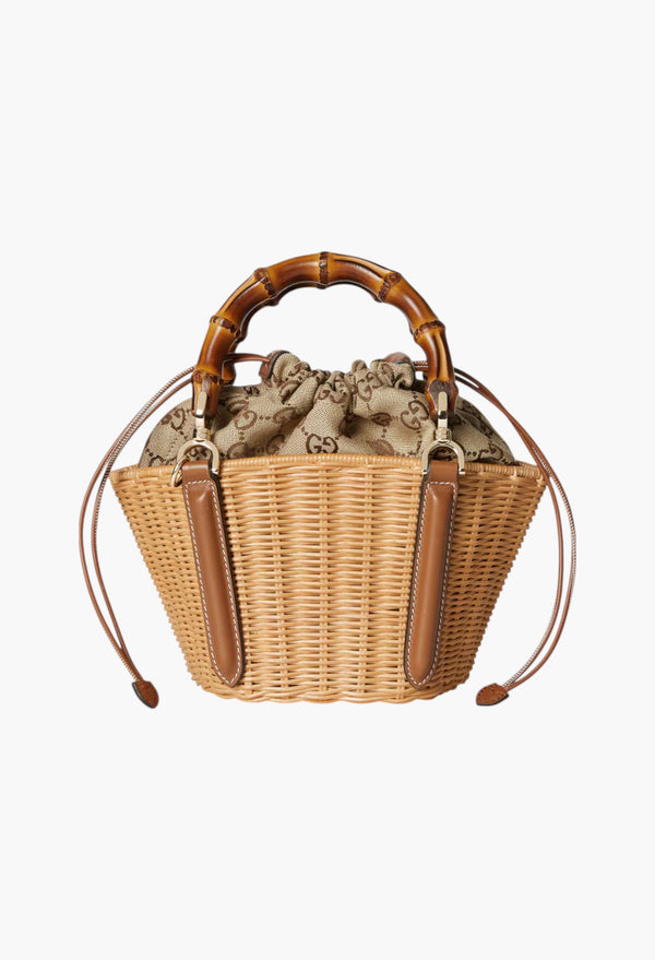 Wicker Mini Basket Bag With Bamboo