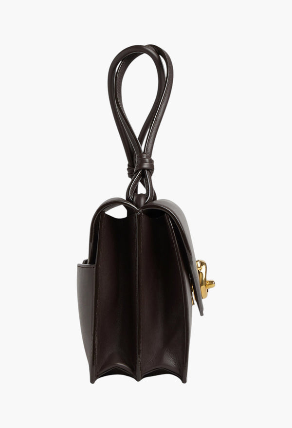 Brown - Nodo Piano Shoulder Bag in Calfskin Leather
