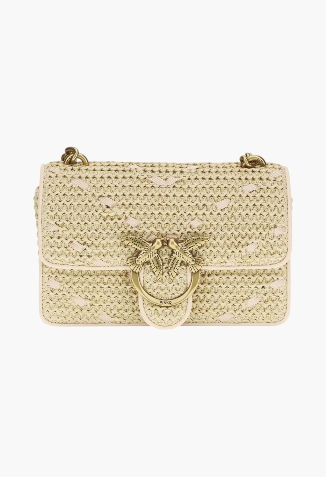 Mini Love Handbag In Chevron Raffia And Leather - GLAM MODA