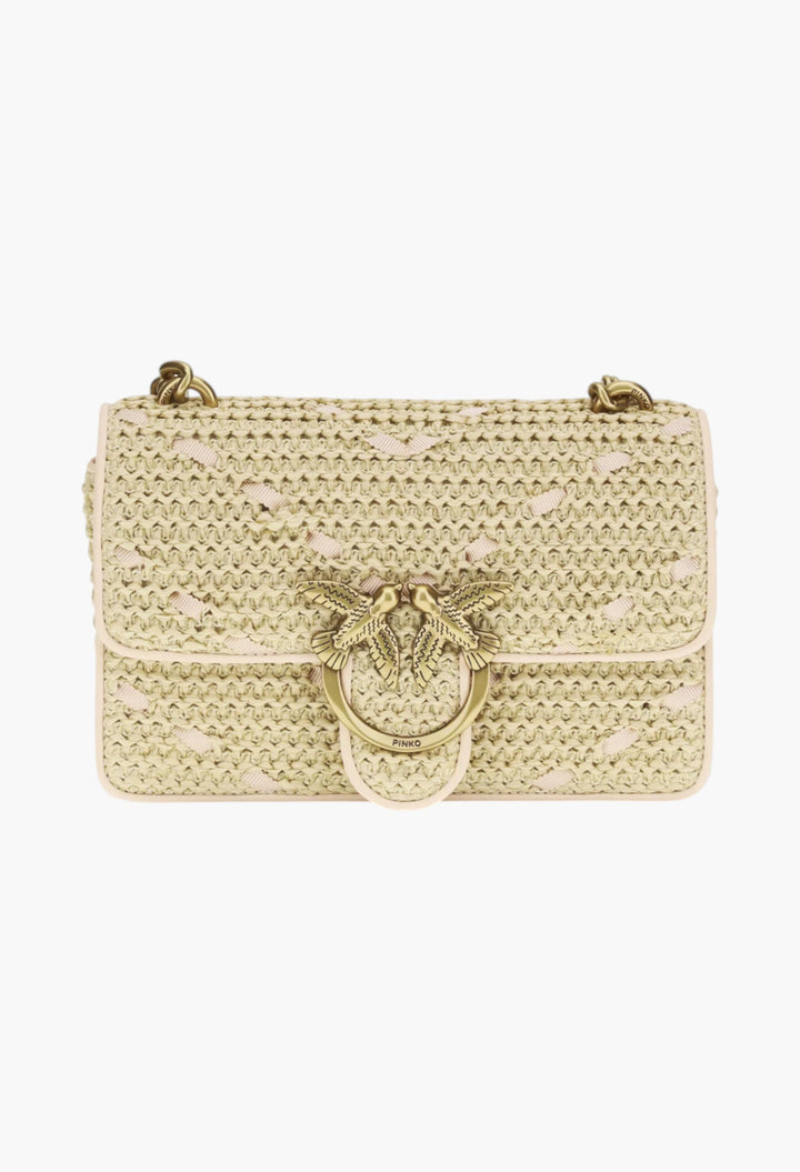 Mini Love Handbag In Chevron Raffia And Leather - GLAM MODA
