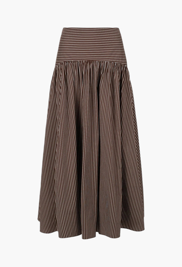 Dark Oak Micro Stripe - Procida Linen Skirt