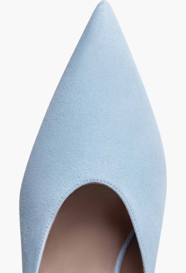 Light Blue - Cube Wedge Mules In Suede Goatskin