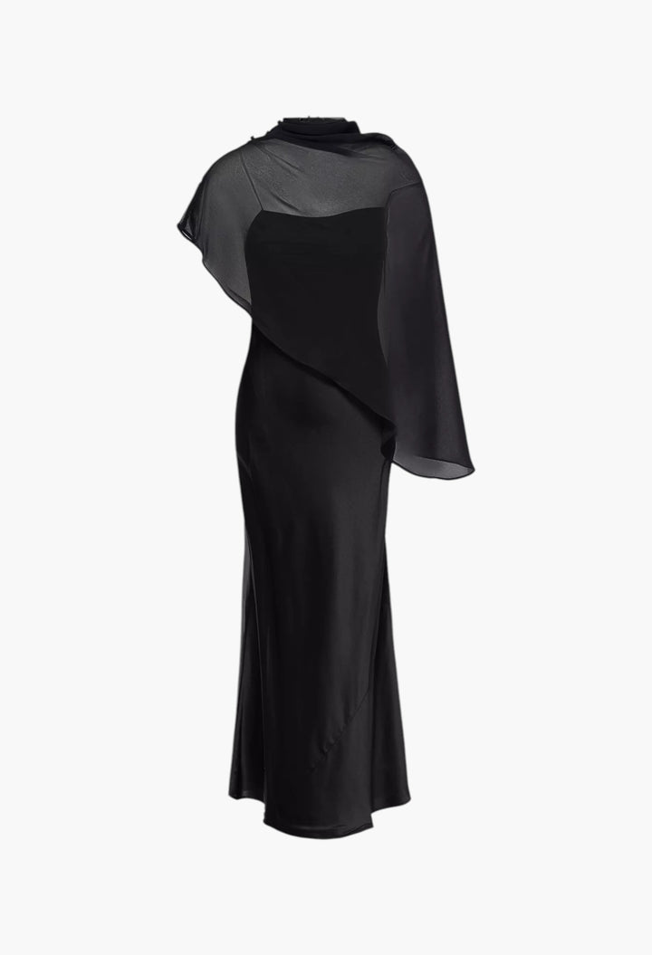 Lilibeth Sheer-Cape Silk Midi Dress - GLAM MODA