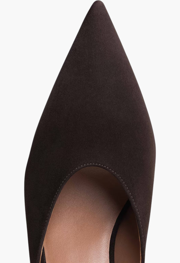 Dark Brown -  Cube Wedge Mules In Suede Goatskin