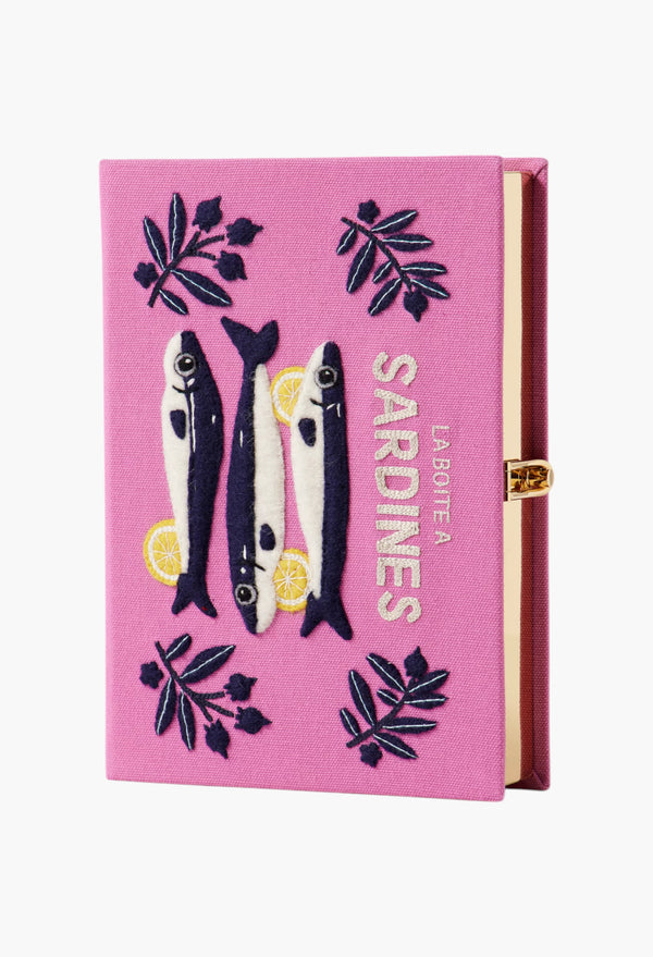 Sardines Embroidered Appliquéd Canvas Clutch