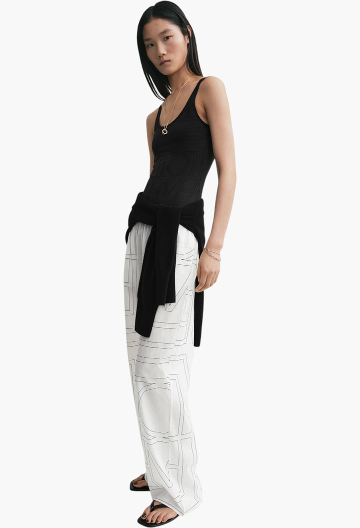 Monogram Cotton-Blend Pj Bottoms White/Black