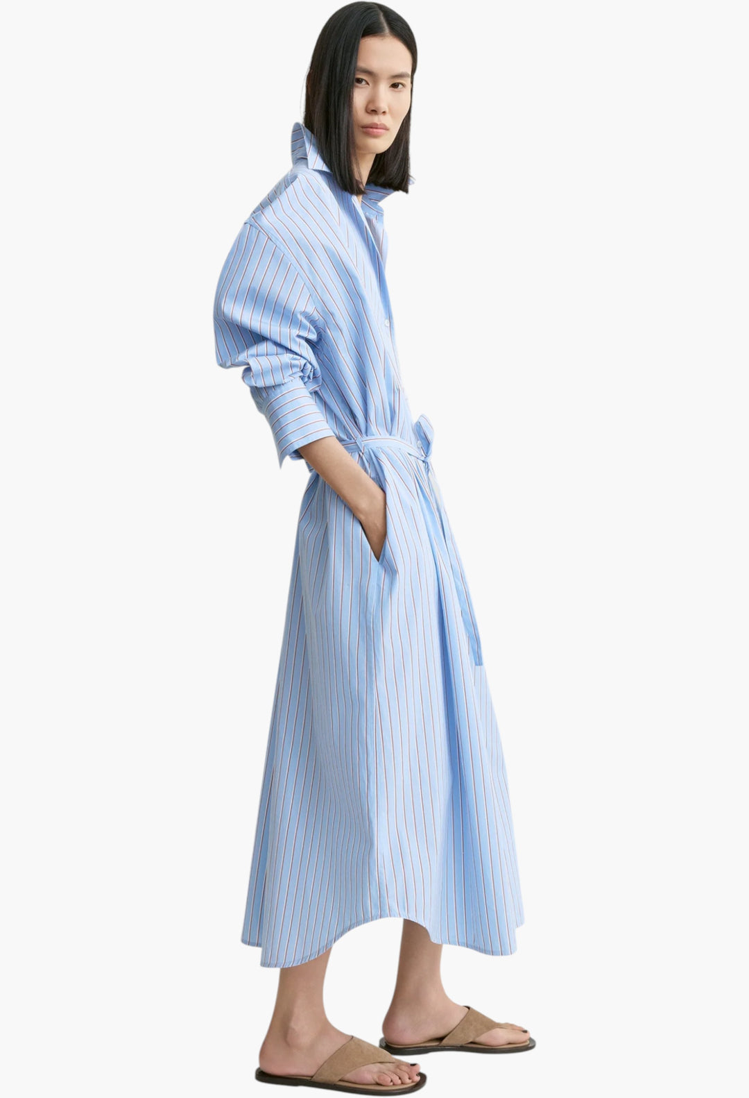 Striped Shirtdress Pale Blue/Red | Casual Chic Button-Down Dress GLAM MODA Striped Shirtdress Pale Blue/Red | Casual Chic Button-Down Dress GLAM MODA