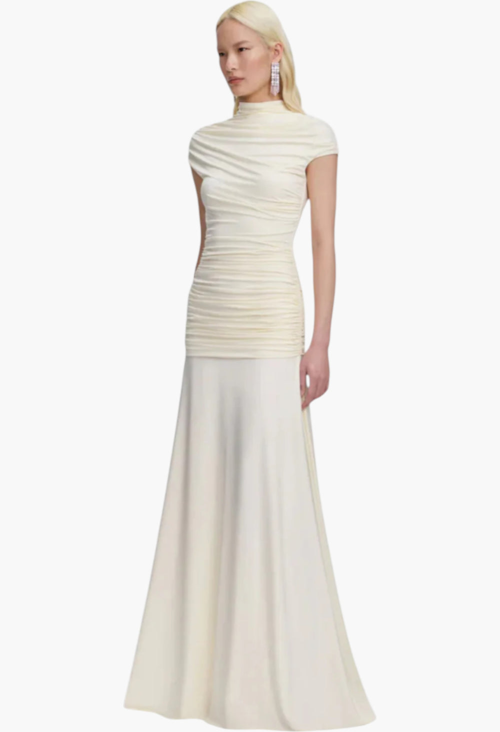 Yellow Jersey Draped Maxi Dress - GLAM MODA