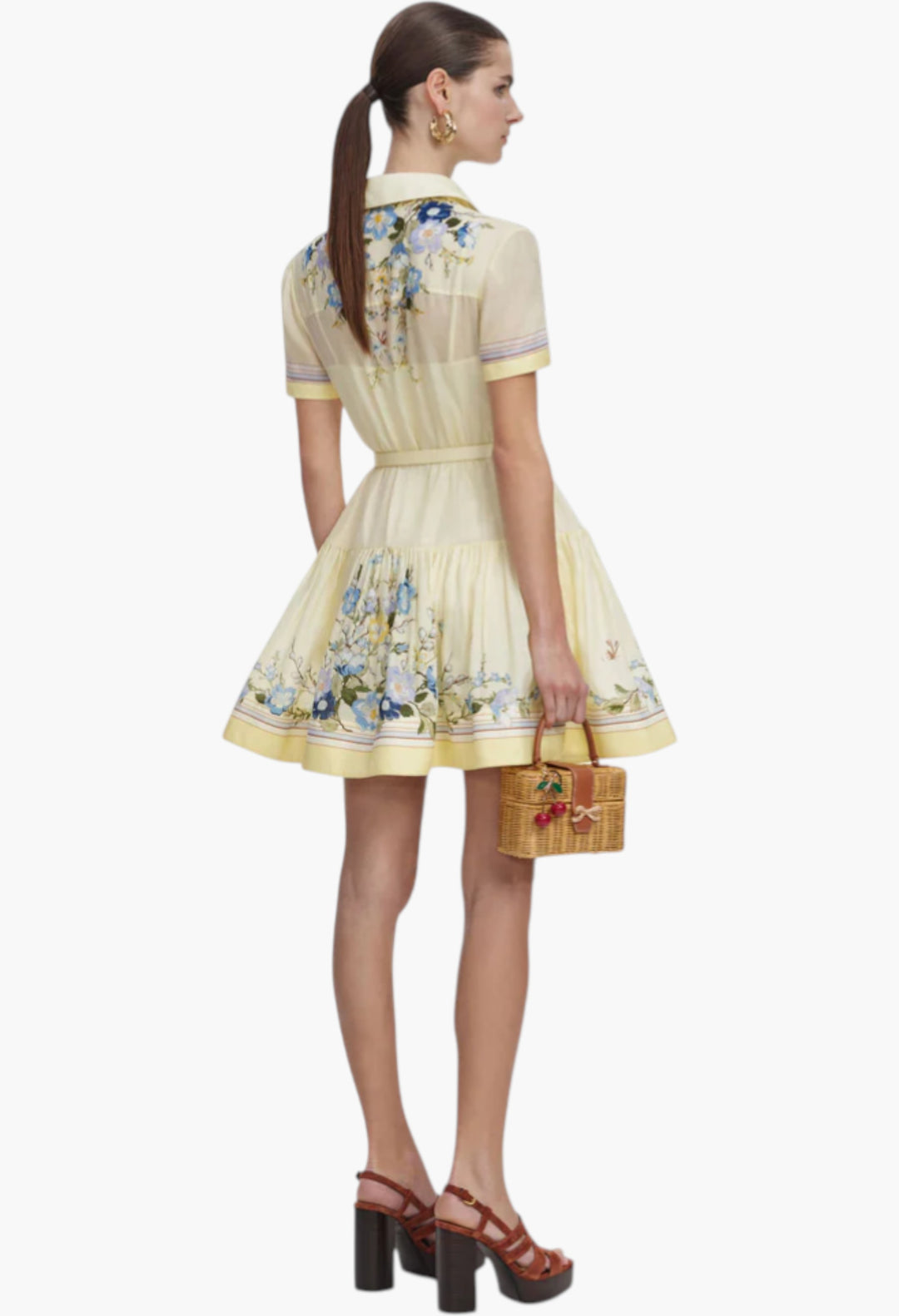 Yellow Floral Organza Mini Dress - GLAM MODA