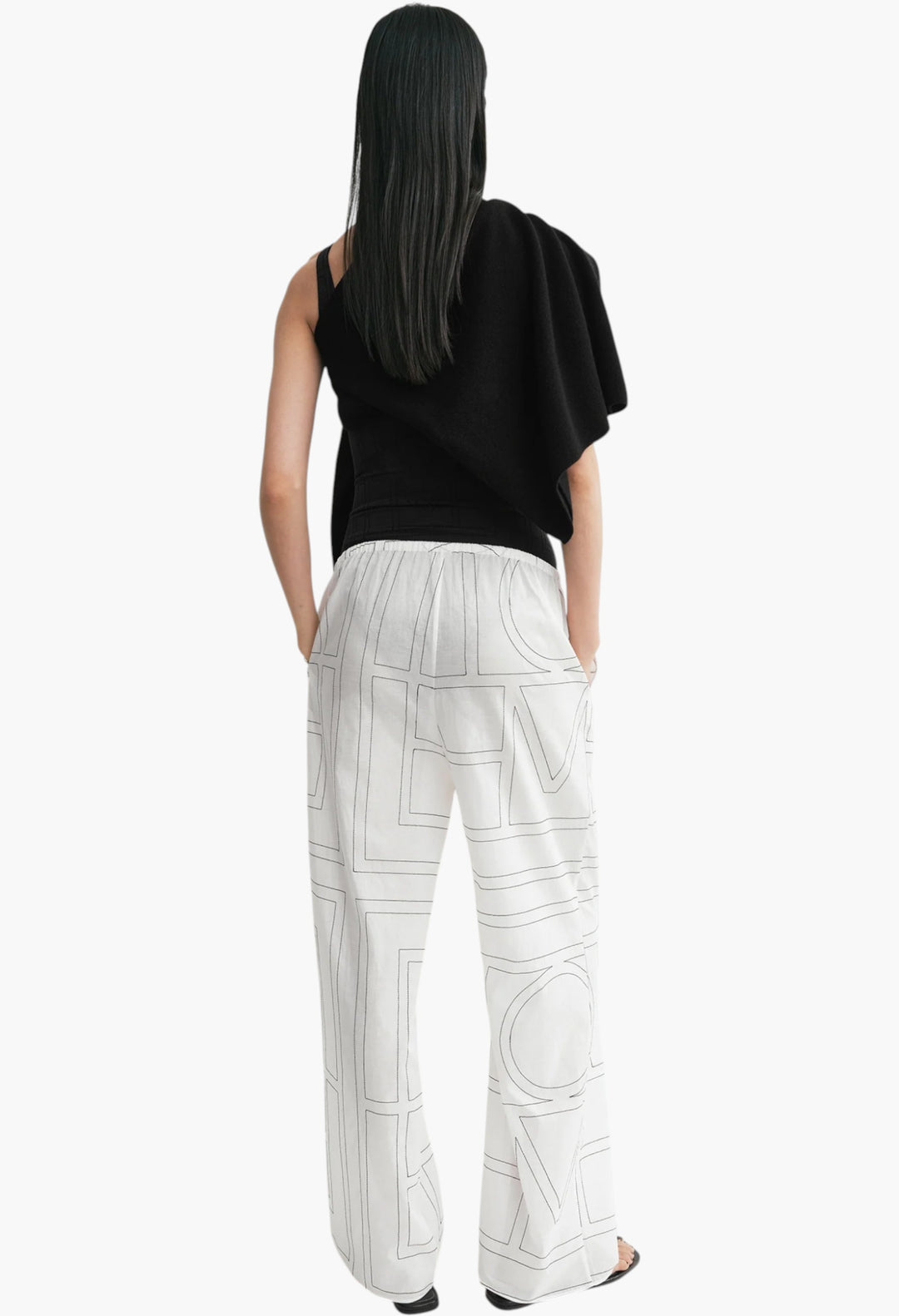 Monogram Cotton-Blend Pj Bottoms White/Black