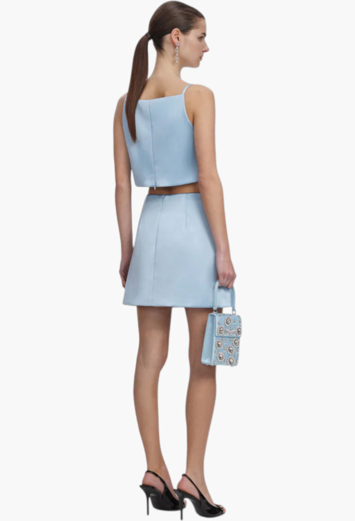 Blue Satin 3D Sequin Flower Top - GLAM MODA