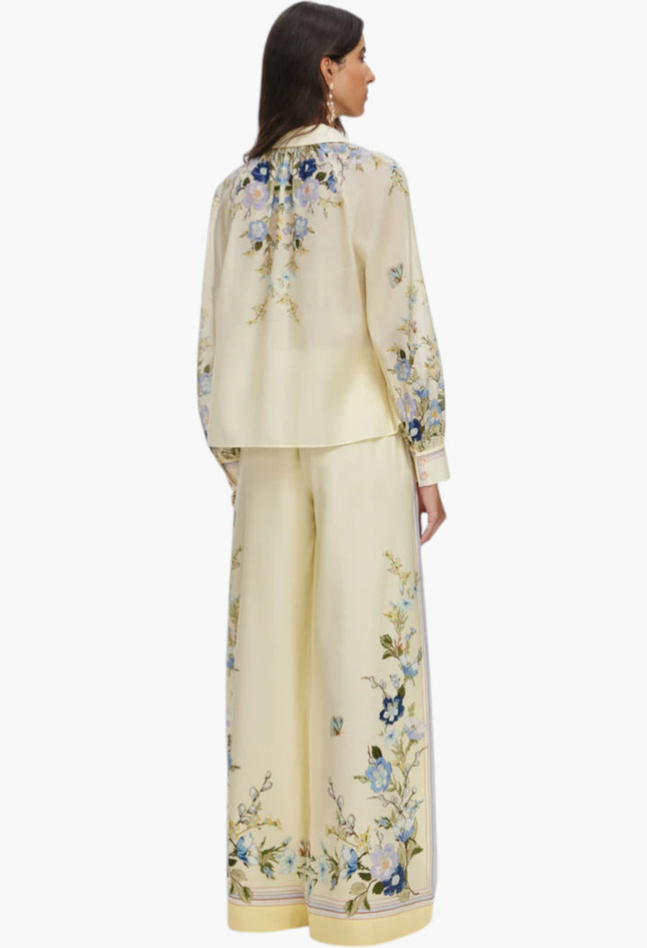 Yellow Floral Organza Trousers - GLAM MODA