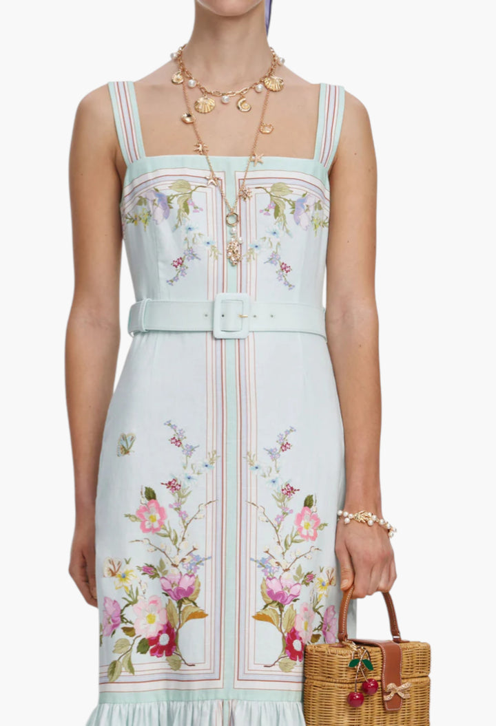 Mint Floral Linen Midi Dress - GLAM MODA