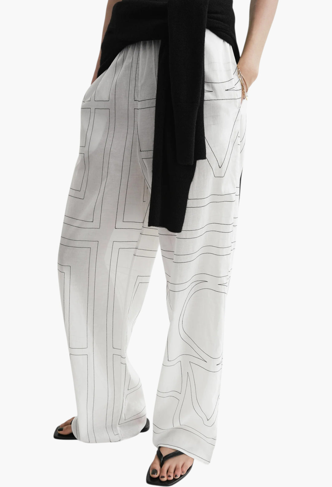 Monogram Cotton-Blend Pj Bottoms White/Black