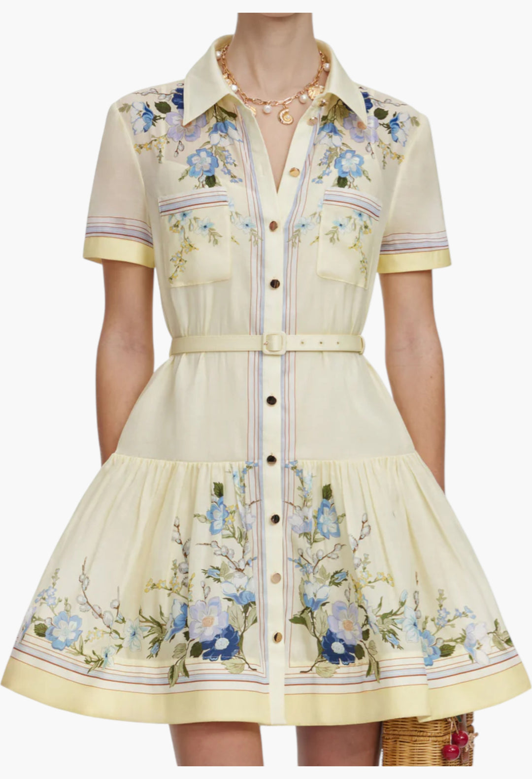 Yellow Floral Organza Mini Dress - GLAM MODA