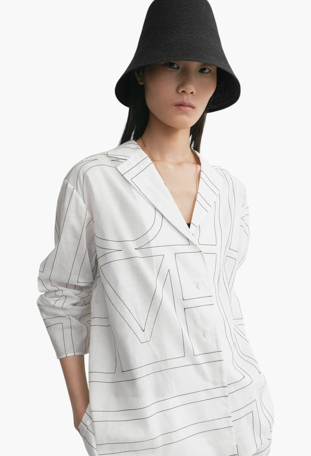 Monogram Cotton-Blend Pj Top White/Black