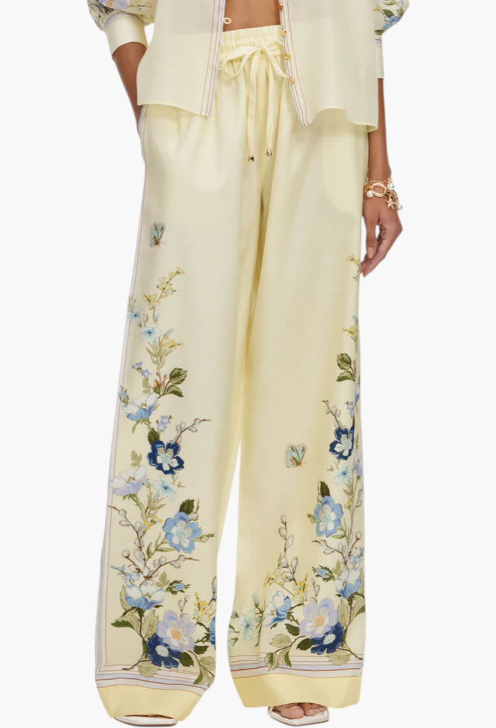 Yellow Floral Organza Trousers - GLAM MODA