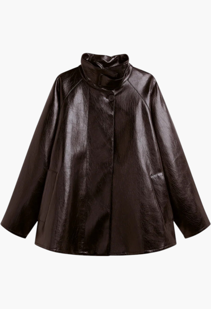 Dalaro Faux Leather Swing Jacket - Burgundy - GLAM MODA