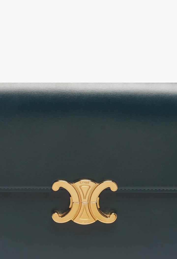 Celine Triomphe Large Green Shiny Leather Shoulder Bag - GLAM MODA