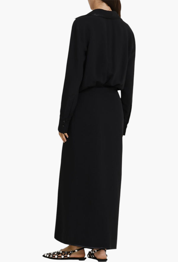 Viscose Blend V-Neck Long Dress