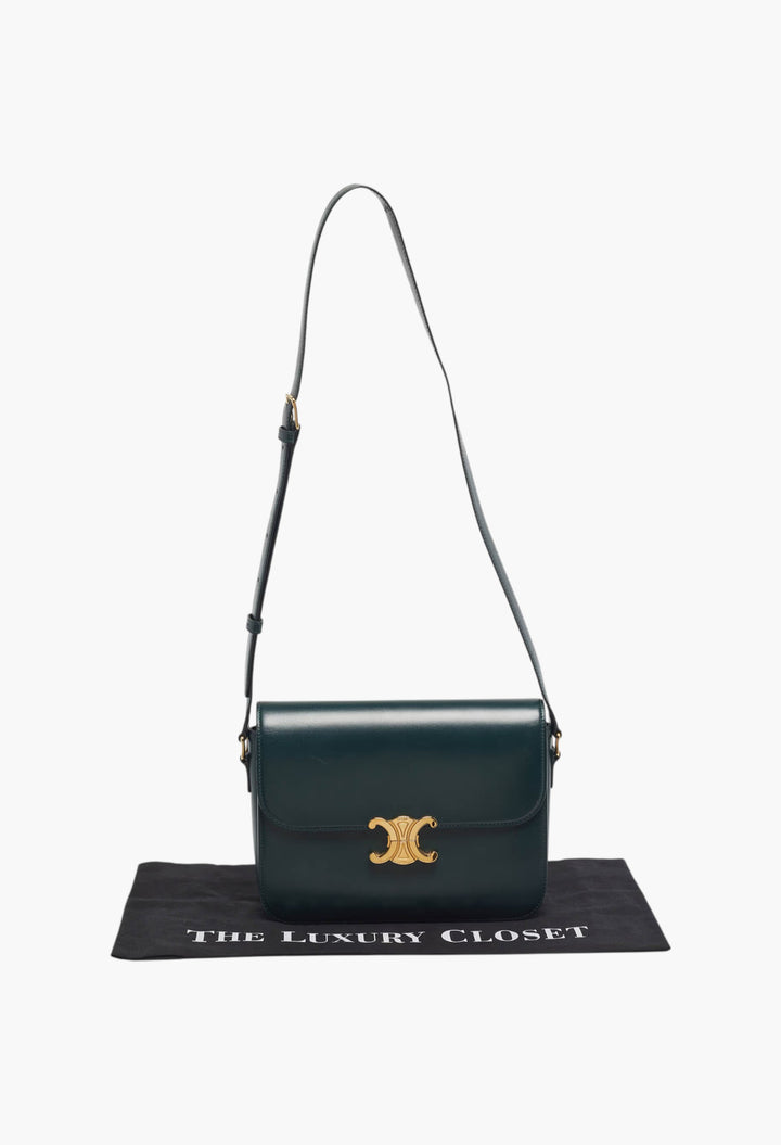 Celine Triomphe Large Green Shiny Leather Shoulder Bag - GLAM MODA