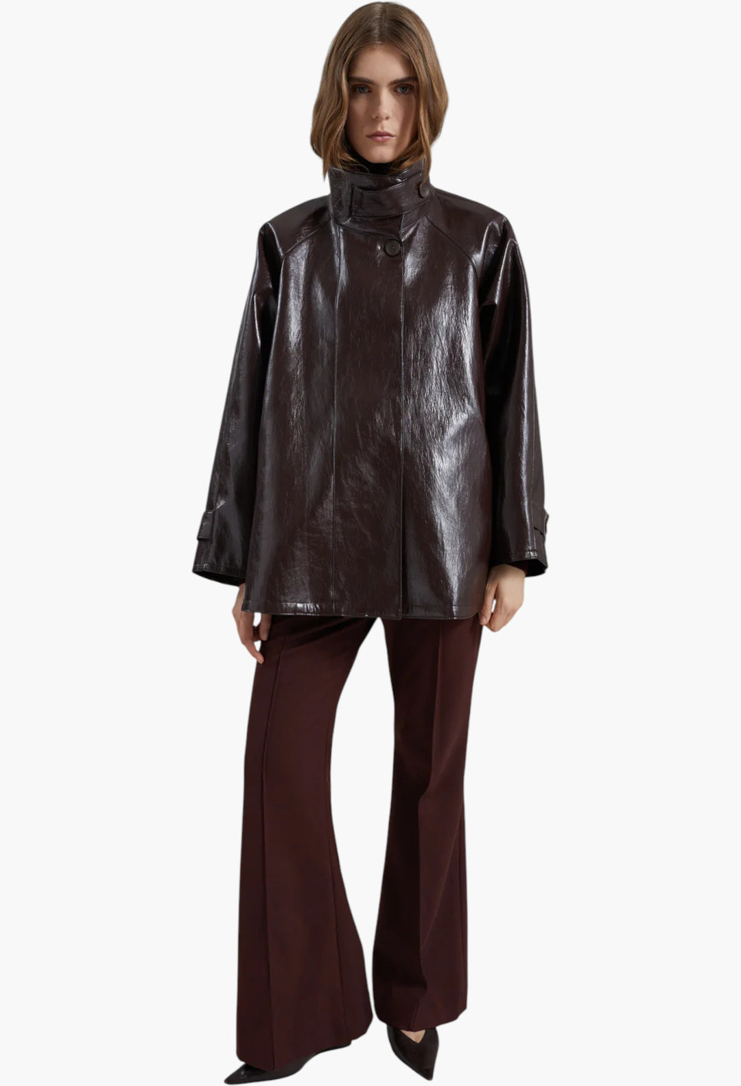 Dalaro Faux Leather Swing Jacket - Burgundy - GLAM MODA