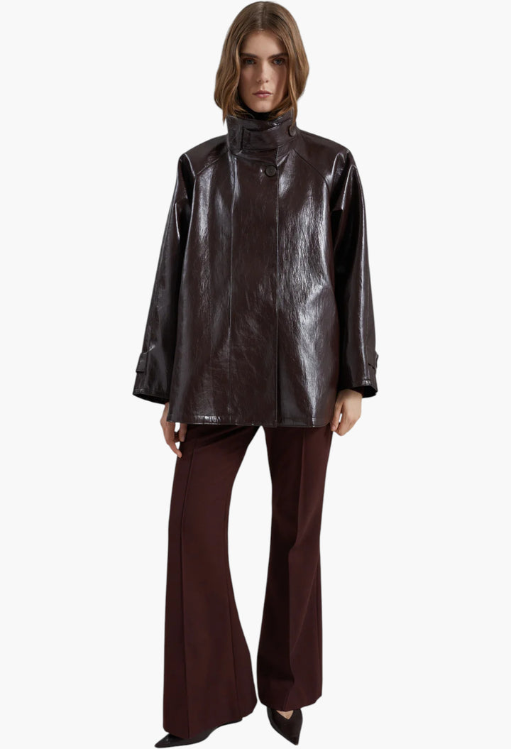 Dalaro Faux Leather Swing Jacket - Burgundy - GLAM MODA