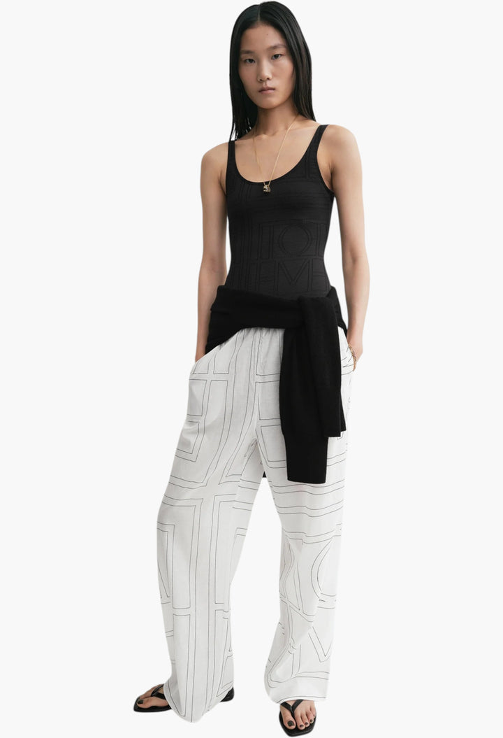 Monogram Cotton-Blend Pj Bottoms White/Black