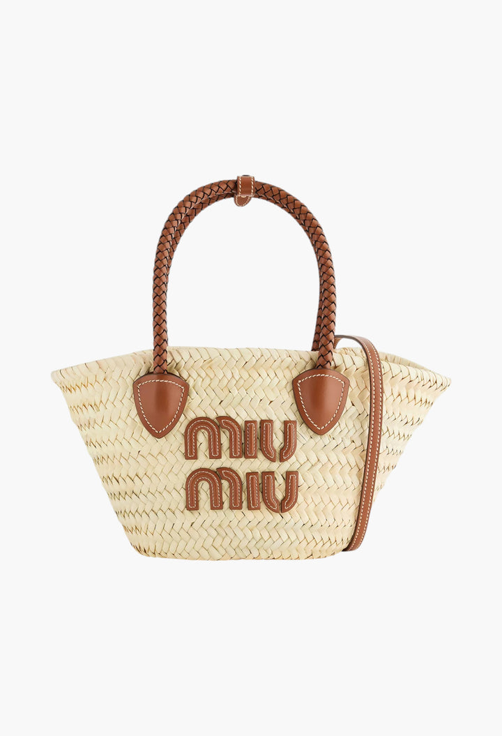Logo-Embroidered Raffia Basket Bag - GLAM MODA