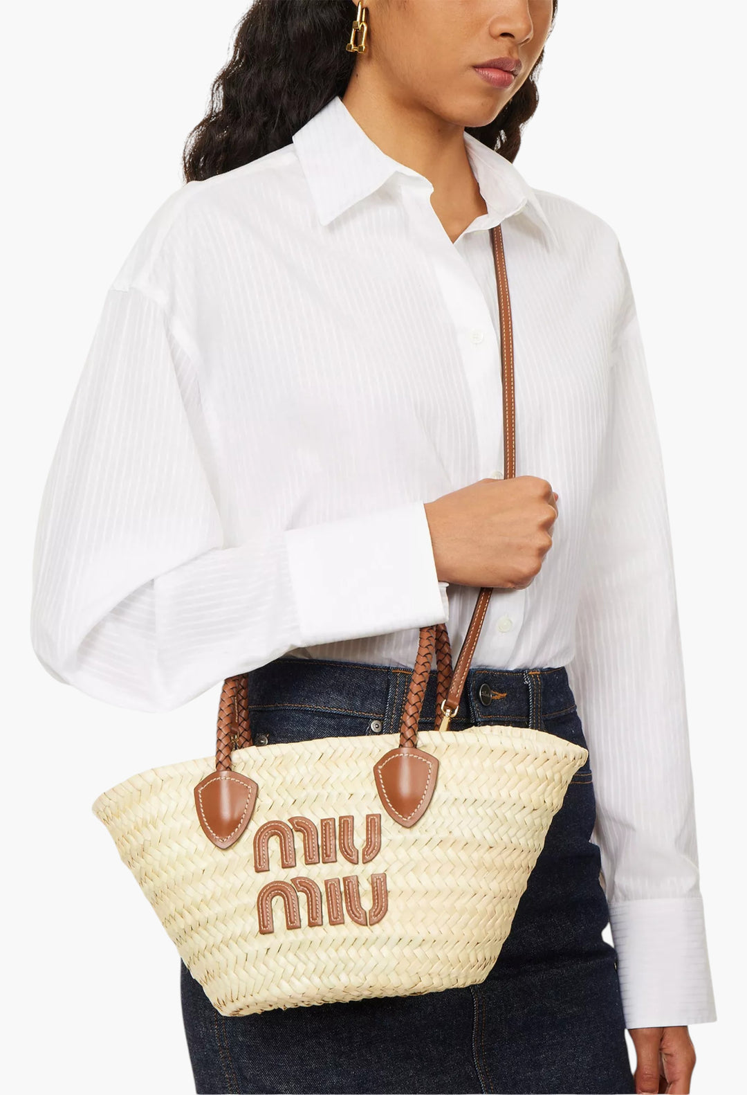 Logo-Embroidered Raffia Basket Bag - GLAM MODA
