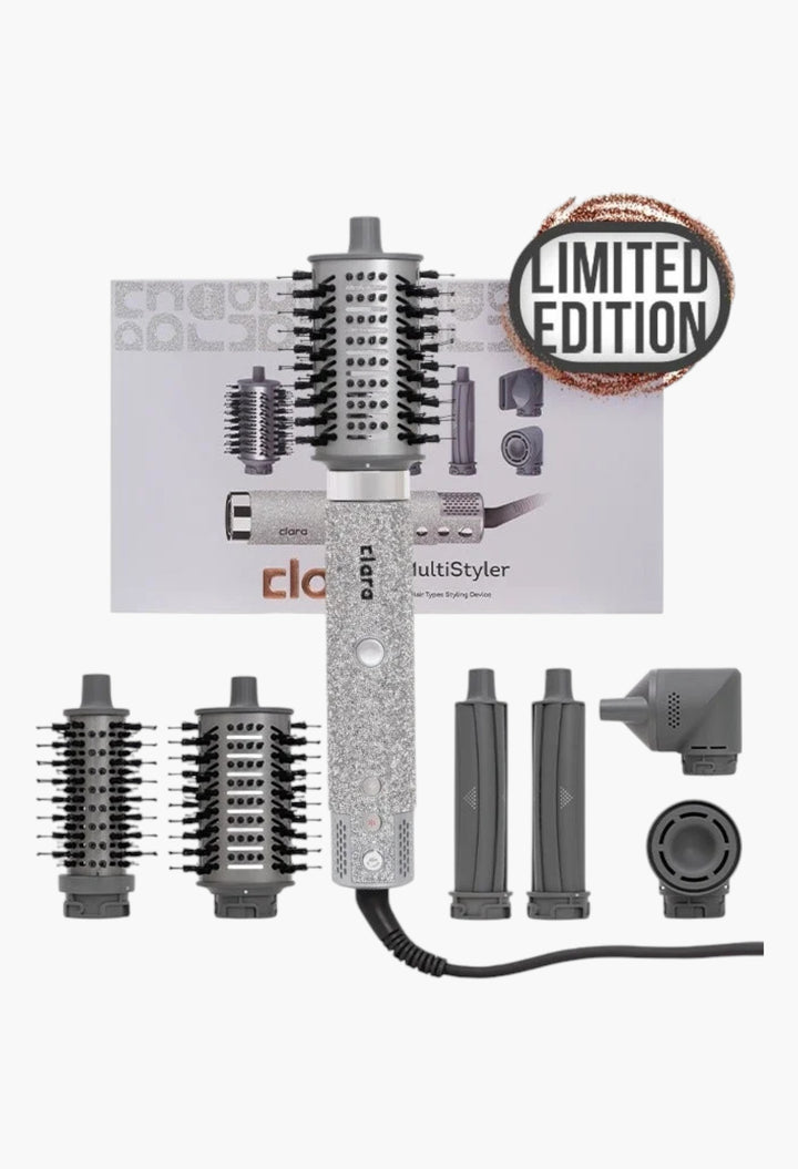 Clara Multi Styler For All Hair Types 6-In-1 Styling Tool With Auto-Wrap Curlers, Blow Dryer, Round &Amp; Oval Brush ? 1500w Ionic Hair Styler For Frizz-Free Waves &Amp; Salon Blowouts (Diamond Silver) Diamond Silver - GLAM MODA