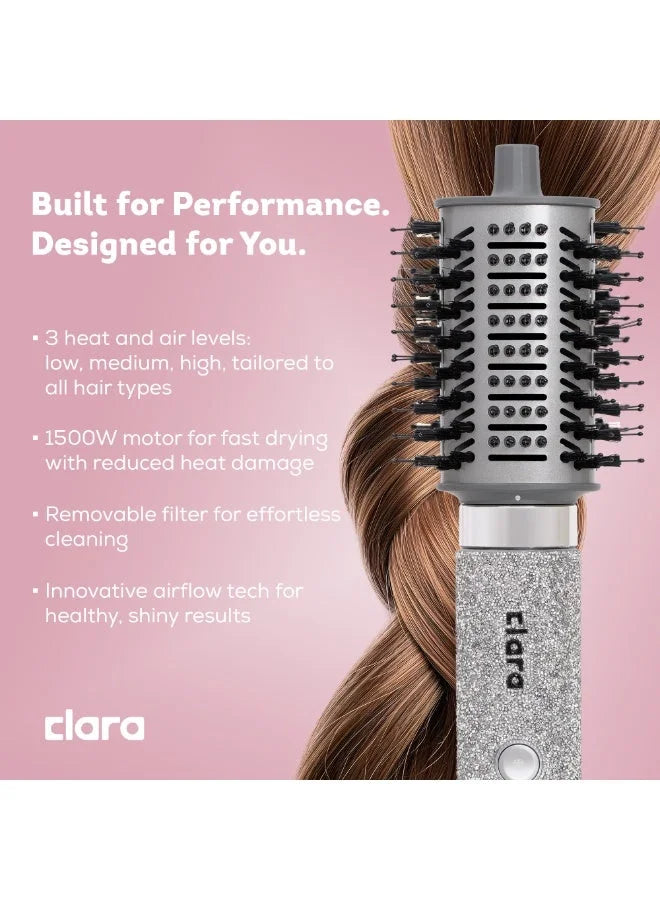 Clara Multi Styler For All Hair Types 6-In-1 Styling Tool With Auto-Wrap Curlers, Blow Dryer, Round &Amp; Oval Brush ? 1500w Ionic Hair Styler For Frizz-Free Waves &Amp; Salon Blowouts (Diamond Silver) Diamond Silver - GLAM MODA
