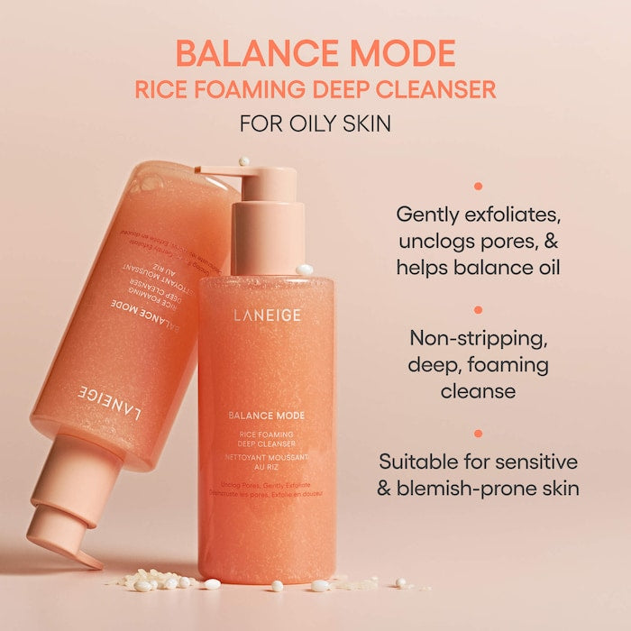 Balance Mode Rice Foaming Gel Cleanser with Glycolic Acid to Control Shine & Unclog Pores - GLAM MODA