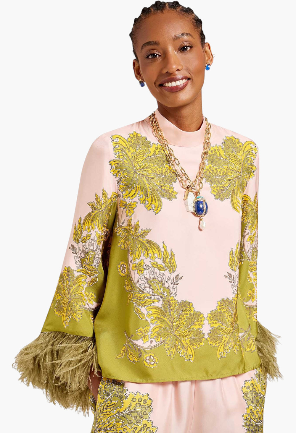 Make An Exit Top - Swathe Placée Pink in Silk Twill With Feathers - GLAM MODA
