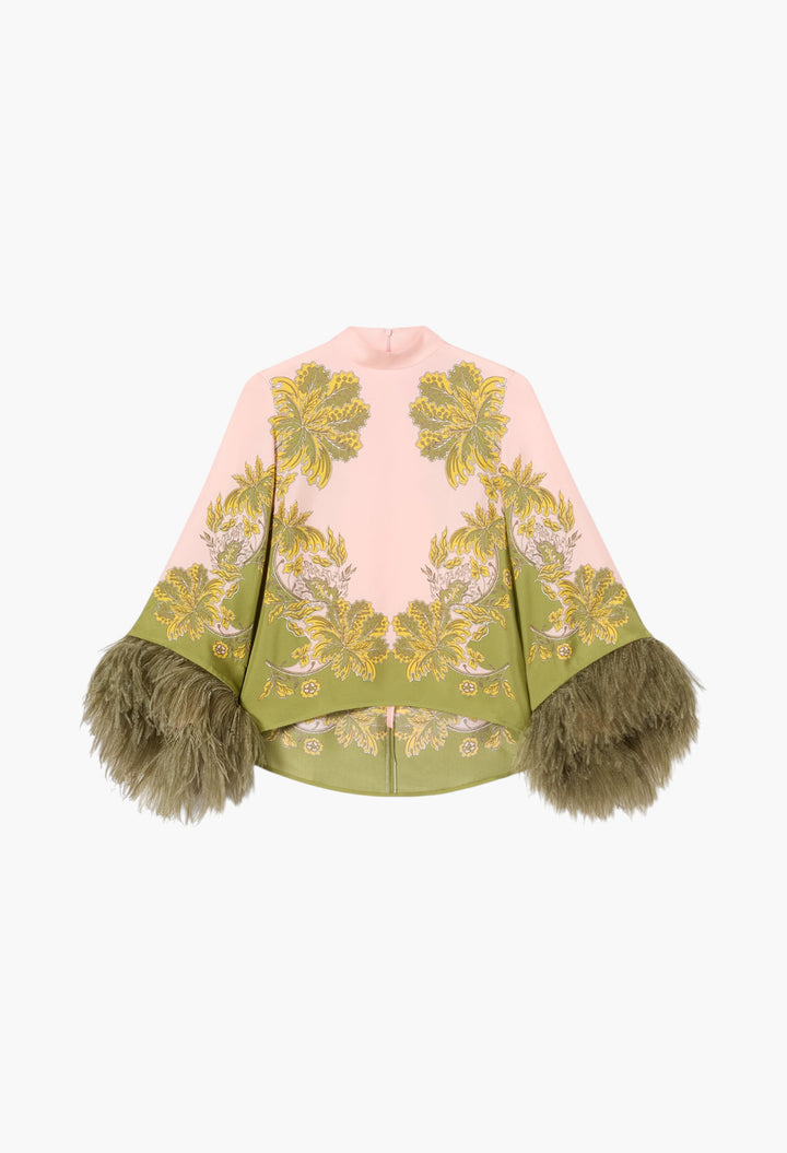 Make An Exit Top - Swathe Placée Pink in Silk Twill With Feathers - GLAM MODA