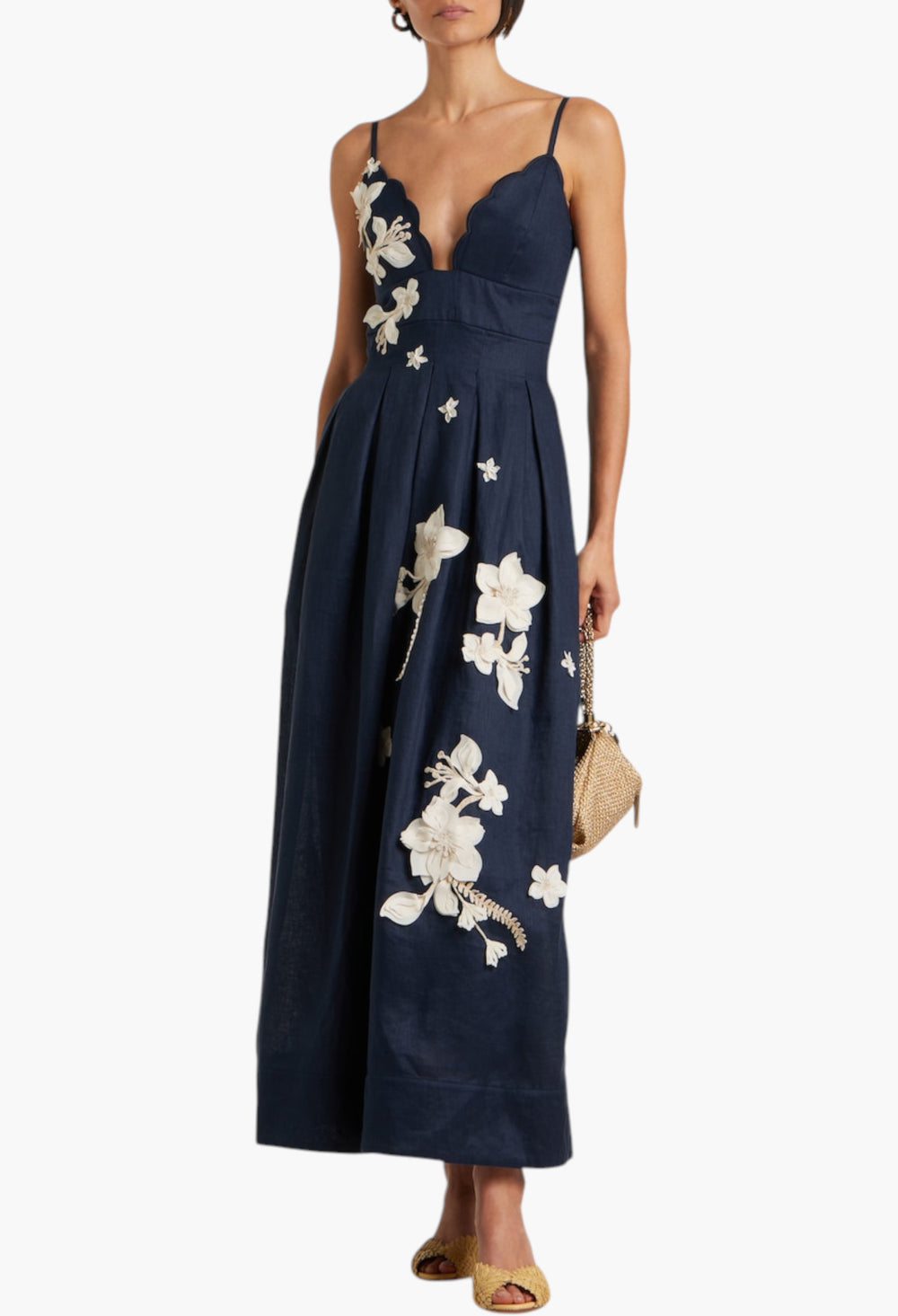 Sula Floral-Appliqué Linen Maxi Dress - GLAM MODA