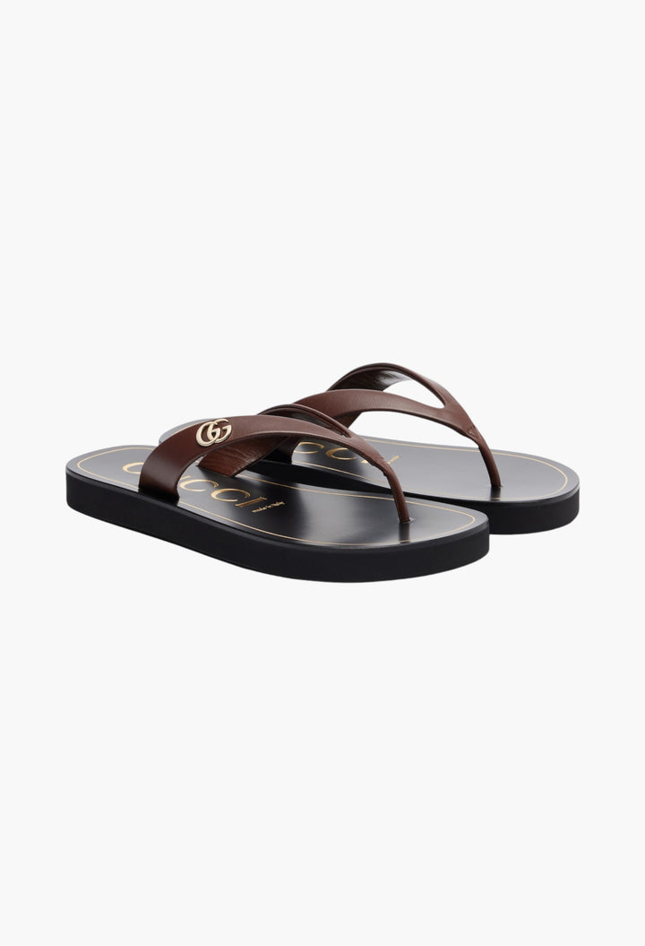 Double G Leather Thong Sandals - GLAM MODA