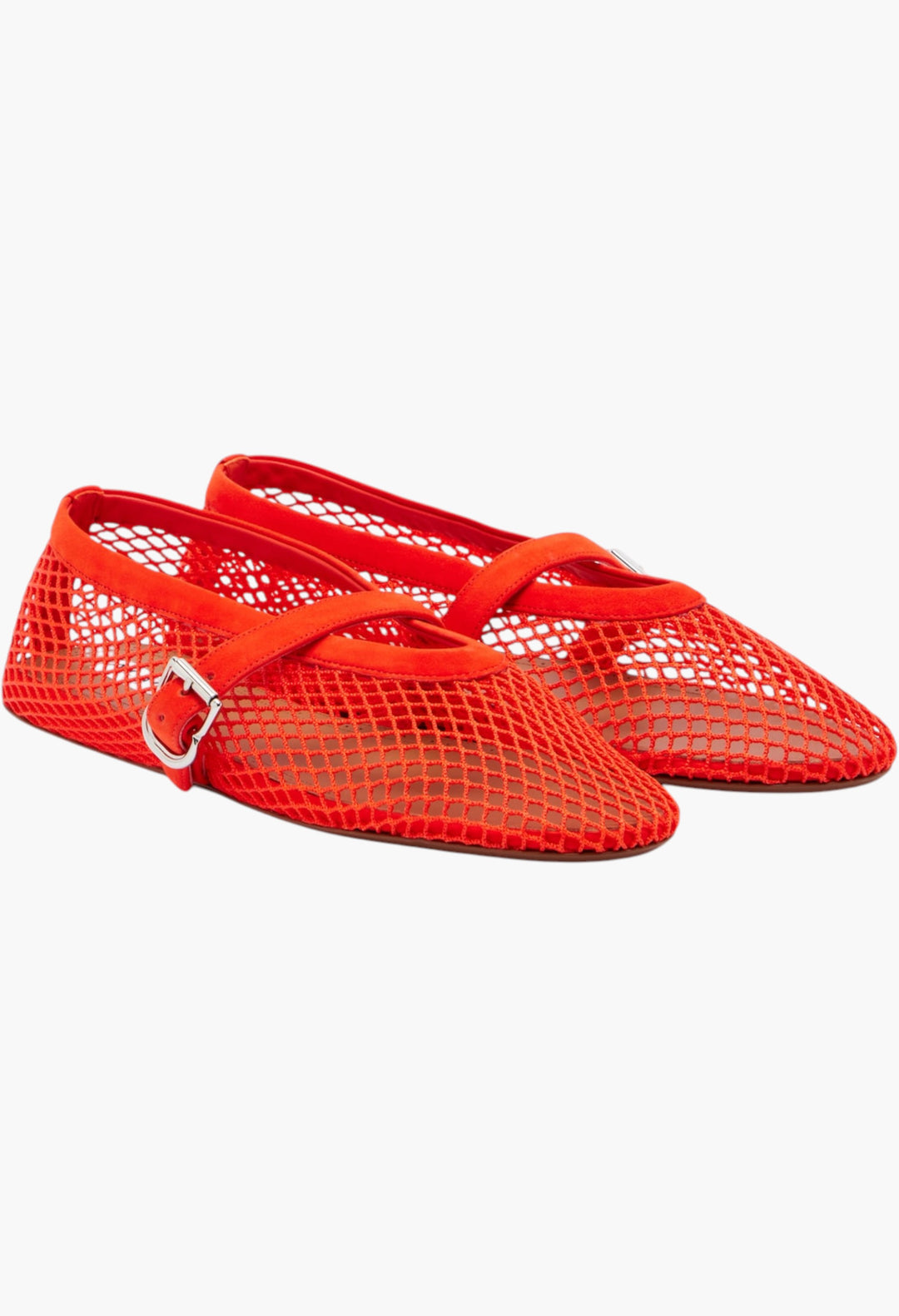 Fishnet Leather-Trimmed Mary Jane Flats - GLAM MODA