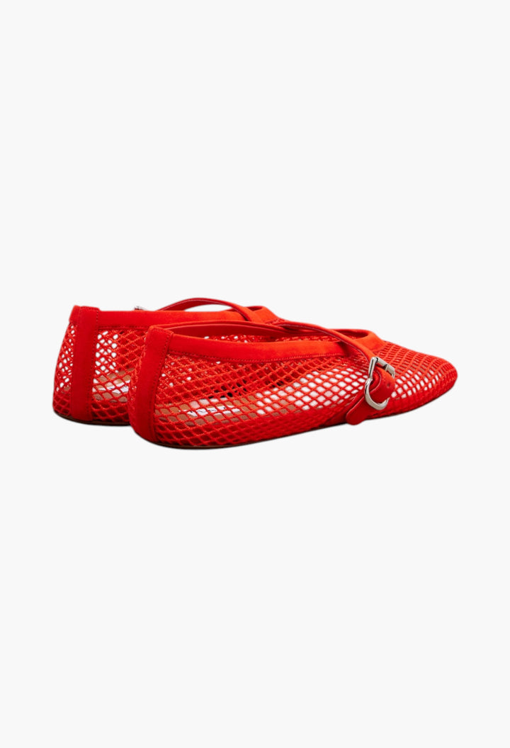 Fishnet Leather-Trimmed Mary Jane Flats - GLAM MODA