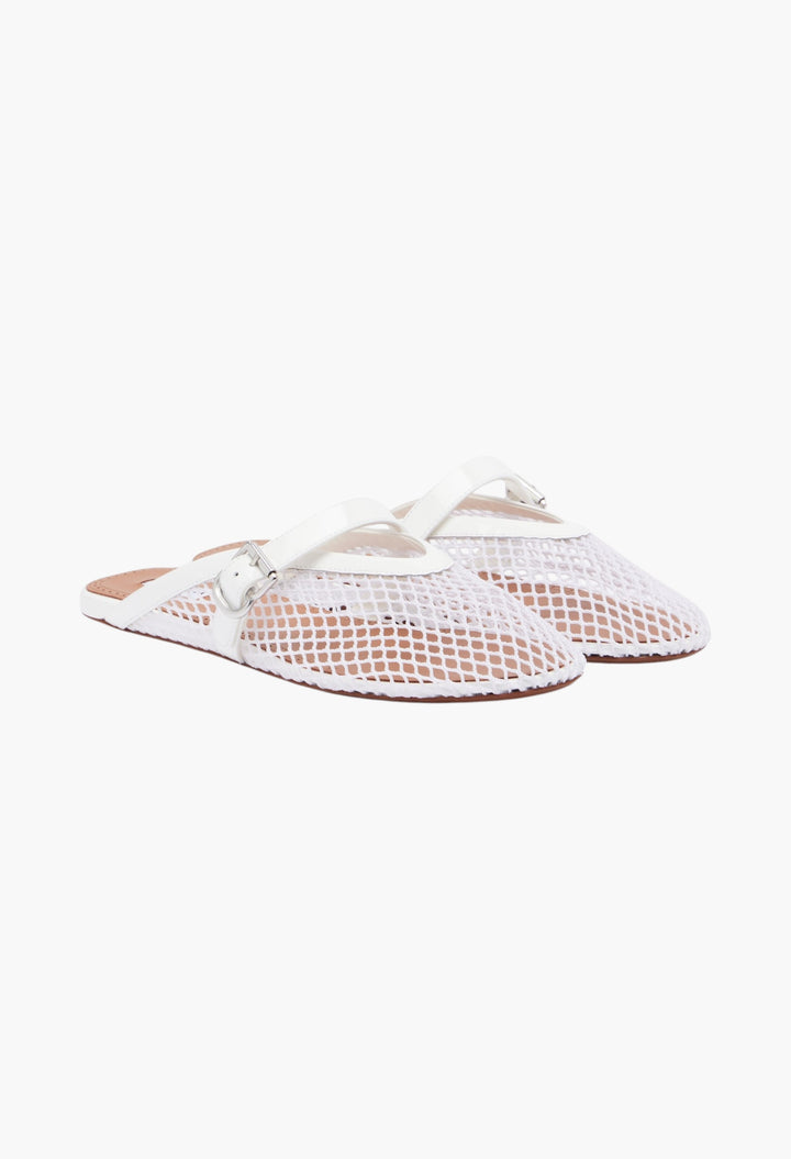 Fishnet Leather-Trimmed Slip-On Mules - GLAM MODA