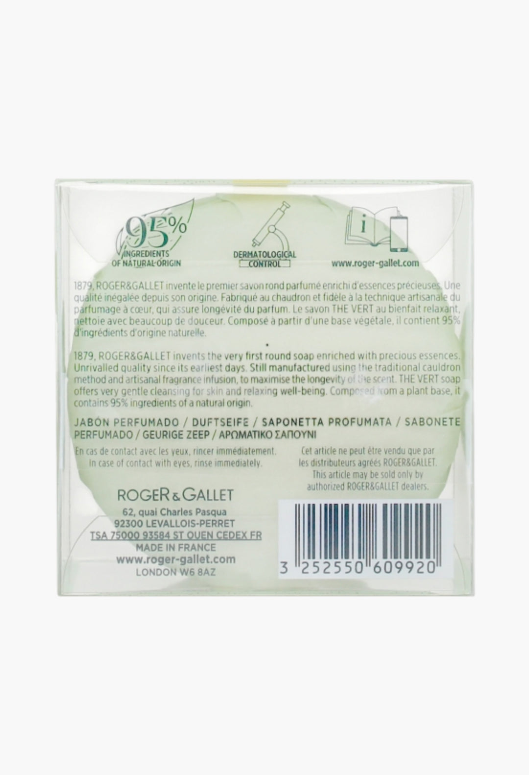 The Vert Savon Voyage Luxurious Bar Soap With Green Tea And Citrus, 100g - Smooth Finish, Travel-friendly