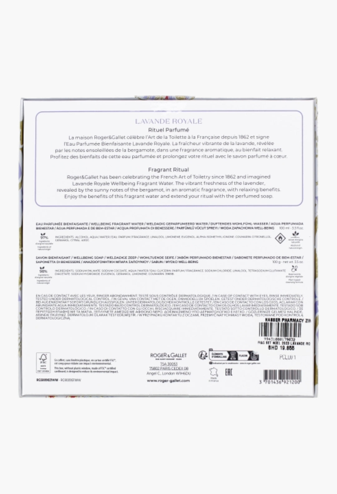 Lavande Royale Gift Set Relaxing Bergamot Lavender Cedar 100ml Eau De Cologne 100g Soap